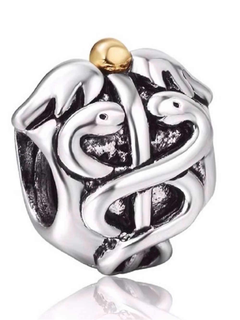 Pandora Caduceus Charm silver with gold accents